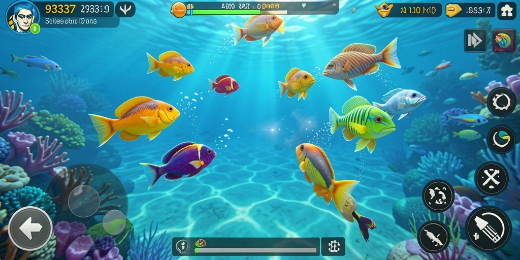 Tangkapan layar gameplay 93337 menampilkan keseruan Tembak Ikan.