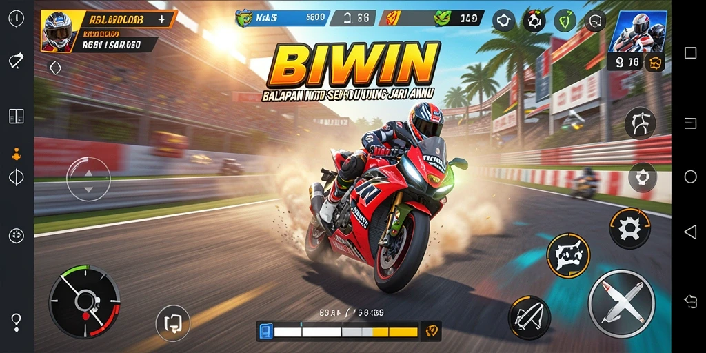 Screenshot gameplay balapan motor yang seru di BIWIN.