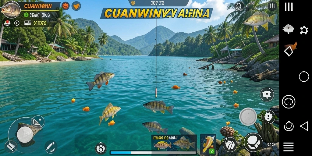 Screenshot utama CUANWIN menampilkan pemain menangkap ikan dengan teknik memancing yang seru.