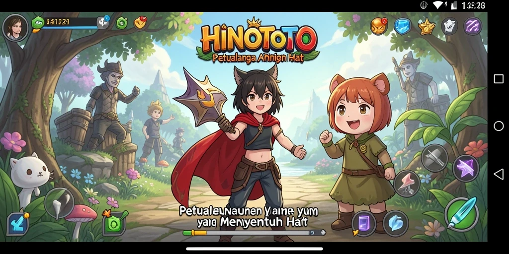 Screenshot HINOTOTO menampilkan karakter Anime dalam aksi seru.