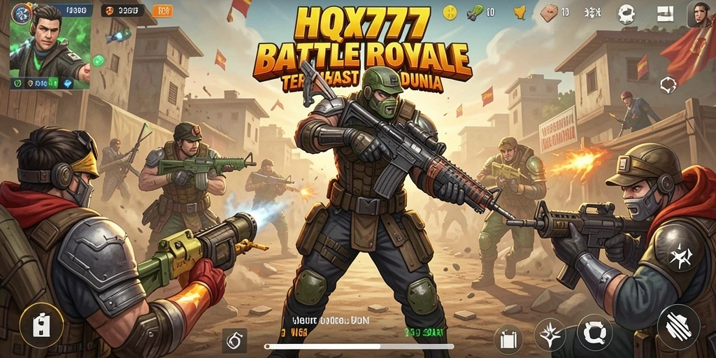Gameplay mendebarkan HQ777 dalam pertempuran Battle Royale.