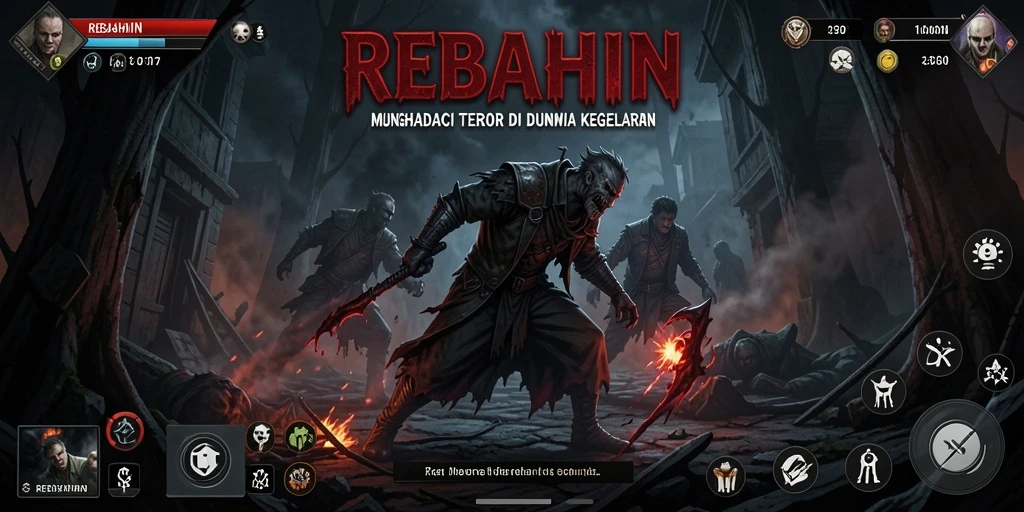 Tampilan gameplay menakutkan dari REBAHIN saat menghadapi makhluk misterius.
