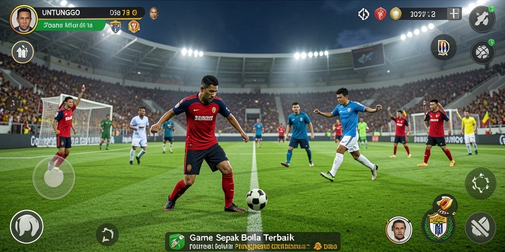 Screenshot UNTUNGGO menampilkan aksi seru dalam permainan sepak bola.