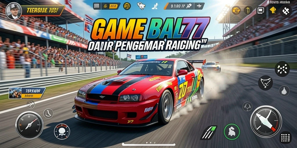 Screenshot VO777 menunjukkan aksi balap yang mendebarkan dan mobil yang keren.